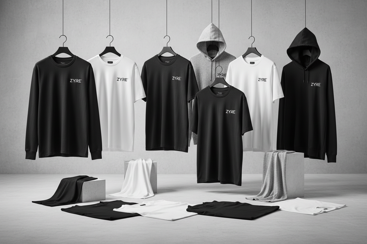 creatre our brand t shirts hoodies pictures with ZYRE logo on the top